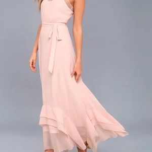 LULU’S Blush Ruffled Maxi Dress Size Large “Stars in Your Eyes” Gown